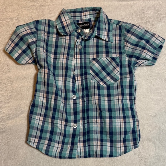 Plaid Button-Down Shirt in Blue and Green - Picture 1 of 3